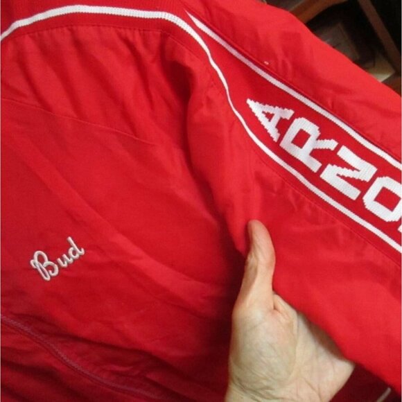 Vintage Men's Large Red Windbreaker Jacket Arnold Nebraska Sleeve Logo 1980's - Picture 5 of 7